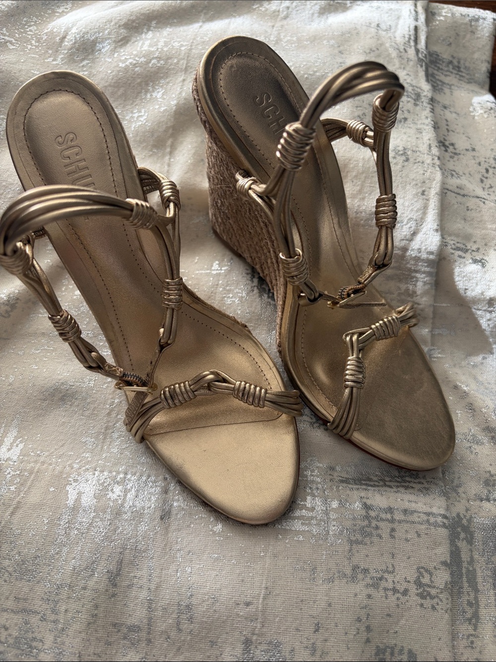 SCHUTZ Gold the Nara leather espadrille Wedge Sandals size 9B ( good 8-8.5)